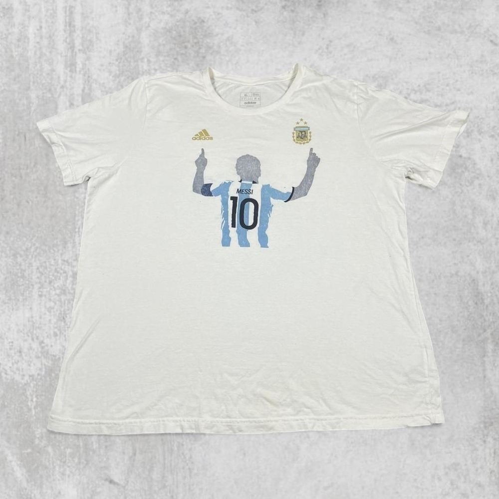 Vintage Adidas Messi Argentina White Graphic Tee Shirt Mens XL Soccer Football
